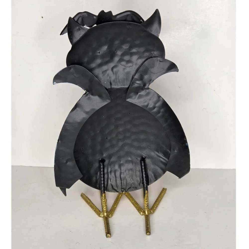 Halloween Vampire Owl Metal Glitter Tabletop Figurine Blue Cape Bat Decor 11.5in